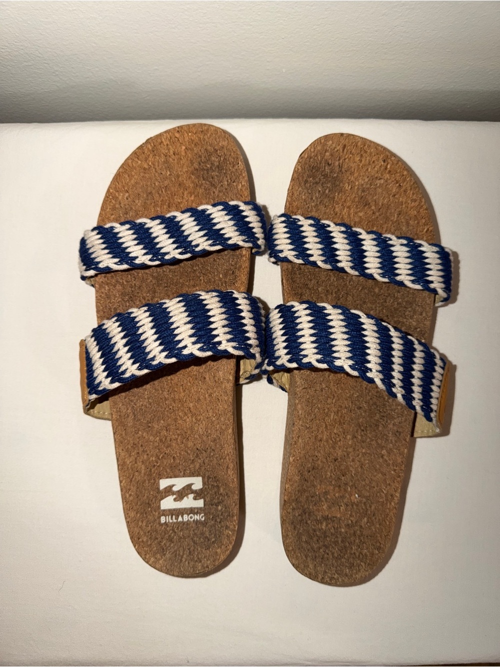Billabong Ladies Navy & White Cork Striped Double-Strap Sandals